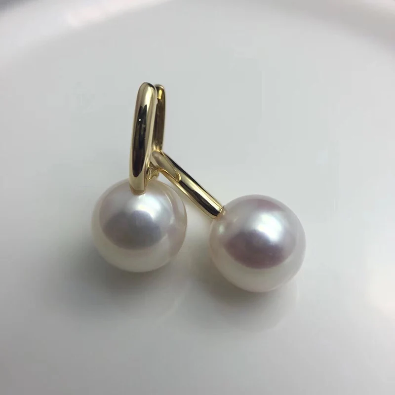 Sinya Au750 Gold Hoop earring with Natural Round 9.5mm pearls fashion design jewelry for women girls Mum 2018 best gift New (4)
