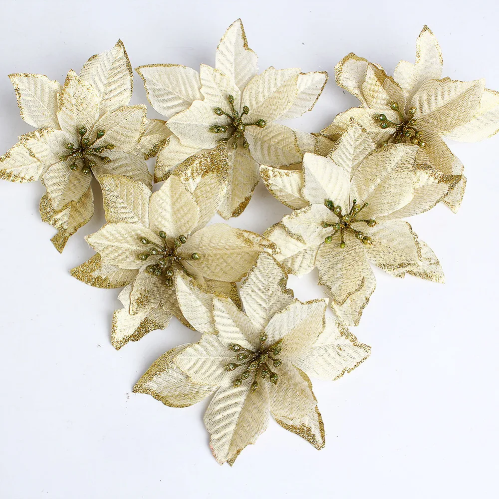 Christmas Flowers With Flocking Christmas Tree Decoration Pendant 13cm