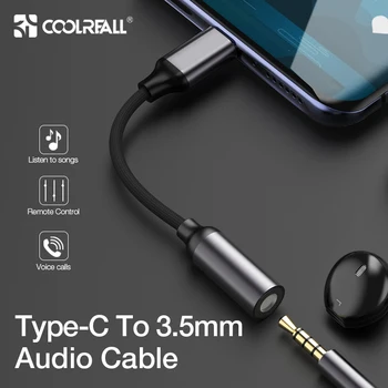 

COOLREALL Type C 3.5 Jack Earphone USB C to 3.5mm AUX Headphone Adapter cable for Huawei Mate 10 P20 Xiaomi Mi 6 6X 8 Mix 2s