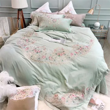 

New 100% cotton Bedding Sets 4pcs Embroidered Flower Pattern Bed Linings Duvet Cover Bed Sheet Pillowcases Cover Set