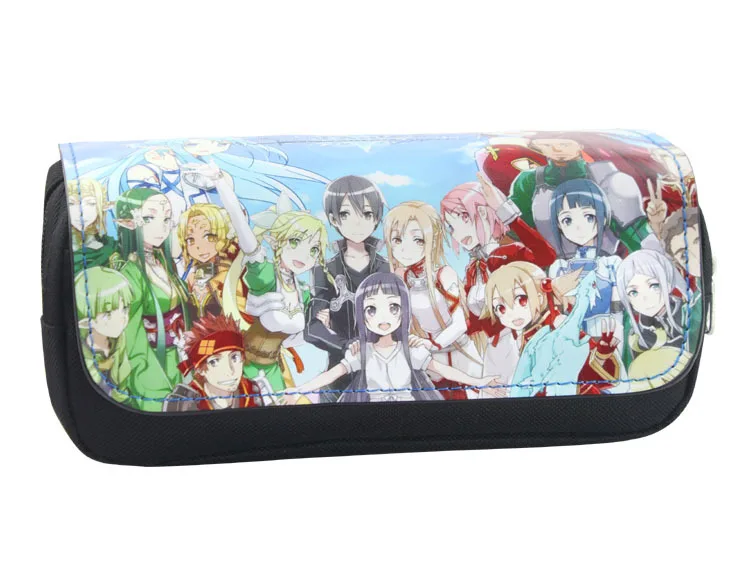 

Sword Art Online Voice Pen Bags Animation Kirito Pencil Holder Pouch Kids Multifunctional Double Zipper Leather Stationery Bag