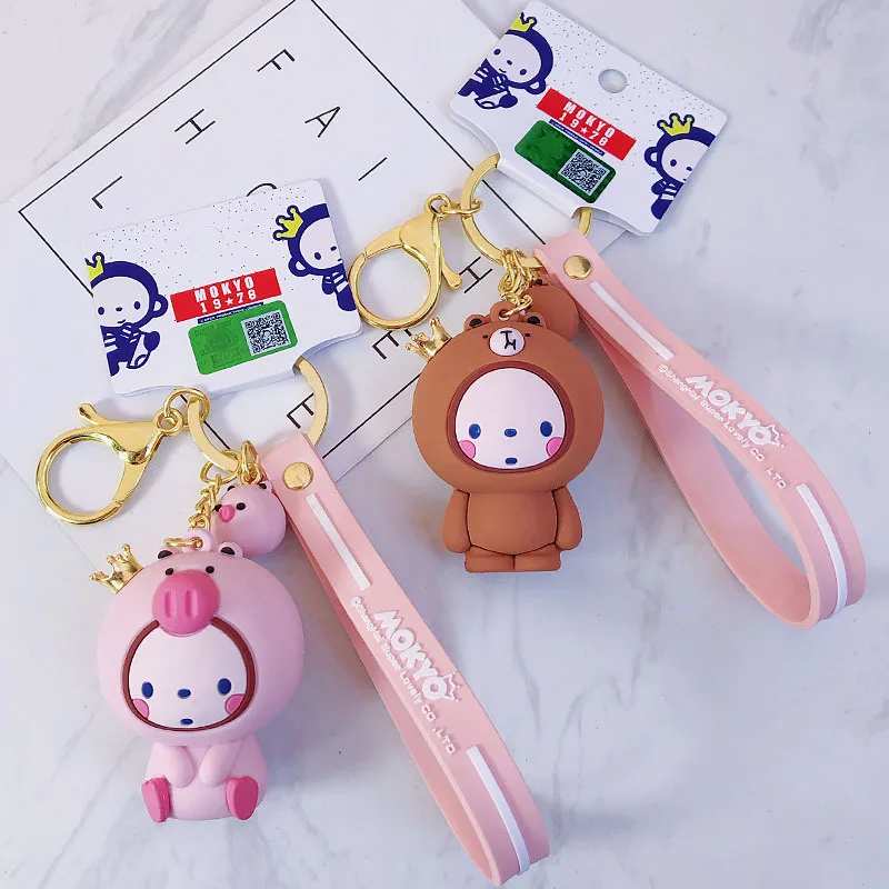 

Cartoon cute crown monkey keychain creative drop glue panda couple bag key chain ring pendant k2245