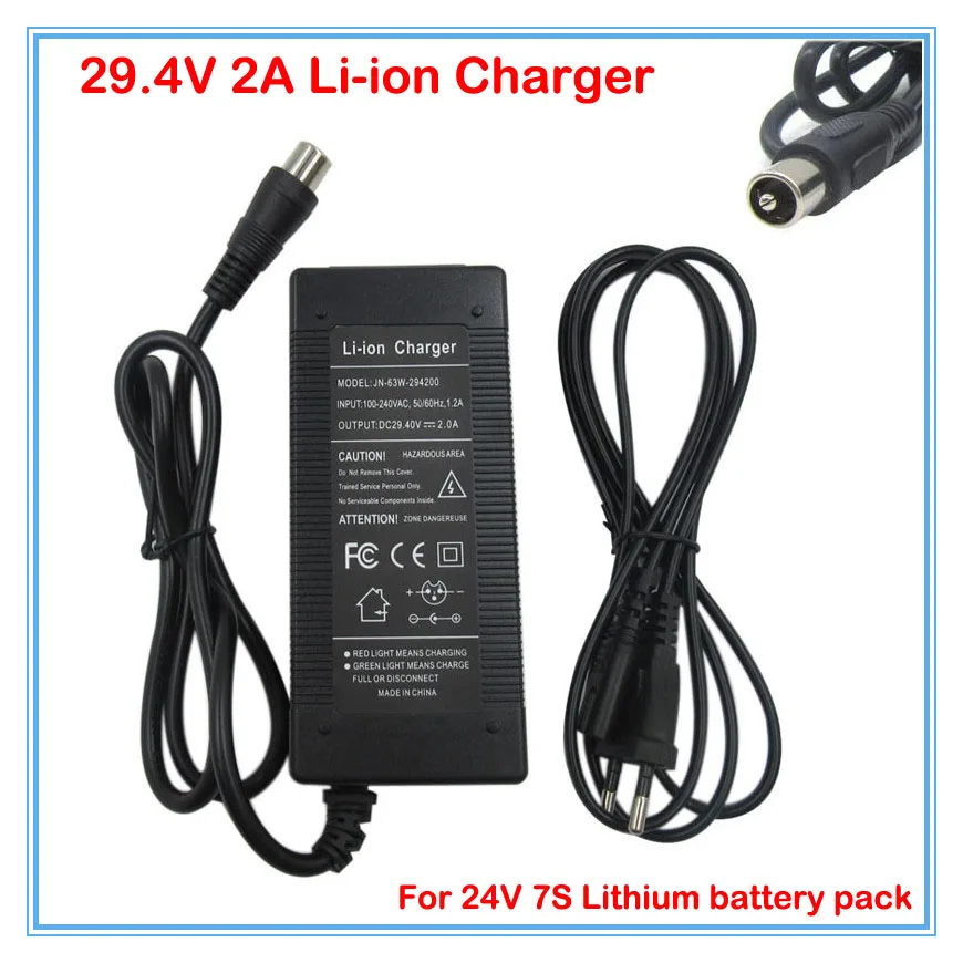 

Hot sale 29.4V 2A Li ion Battery charger 24V 2A for 24V 7S 10AH 20AH Lithium Li-ion ebike bicycle electric bike battery charger