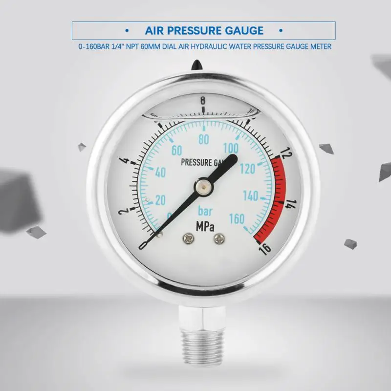 Металл 0-160Bar 0 ~ 16Mpa 1/4 "NPT 60 мм Циферблат пневмогидравлический манометр для воды измеритель давления измерительный инструмент