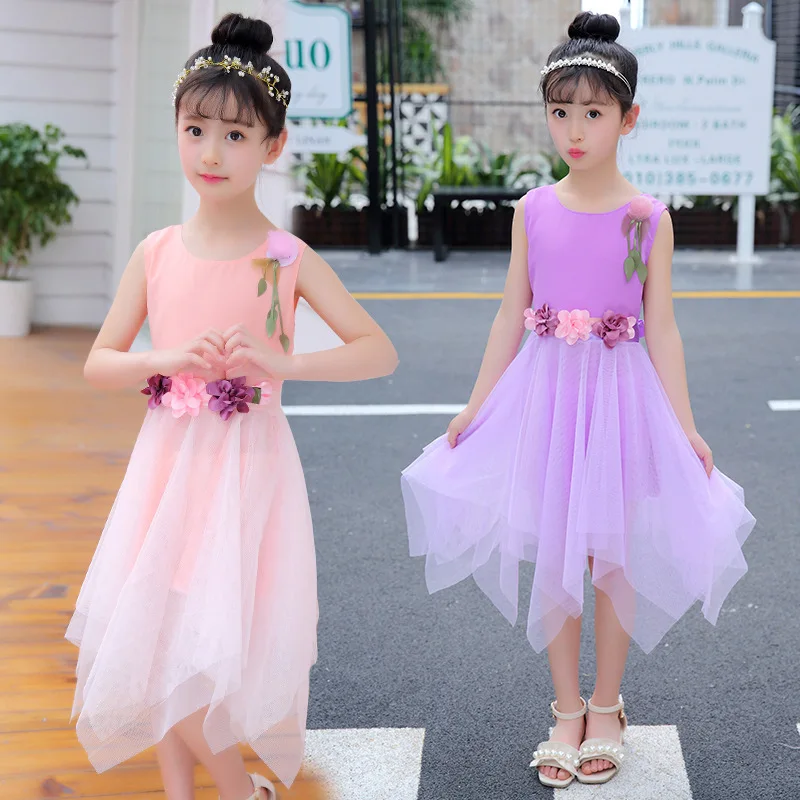 Girls 'Princess Skirt 2019 Summer New Girls' Three Flowers Irregular Dress Korean Fashion Princess Skirt