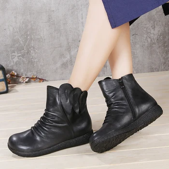 

Peacock Feather Design Shoes Woman Genuine Leather Female Boots Round Toe Hand-Painted Lady Ankle Booties