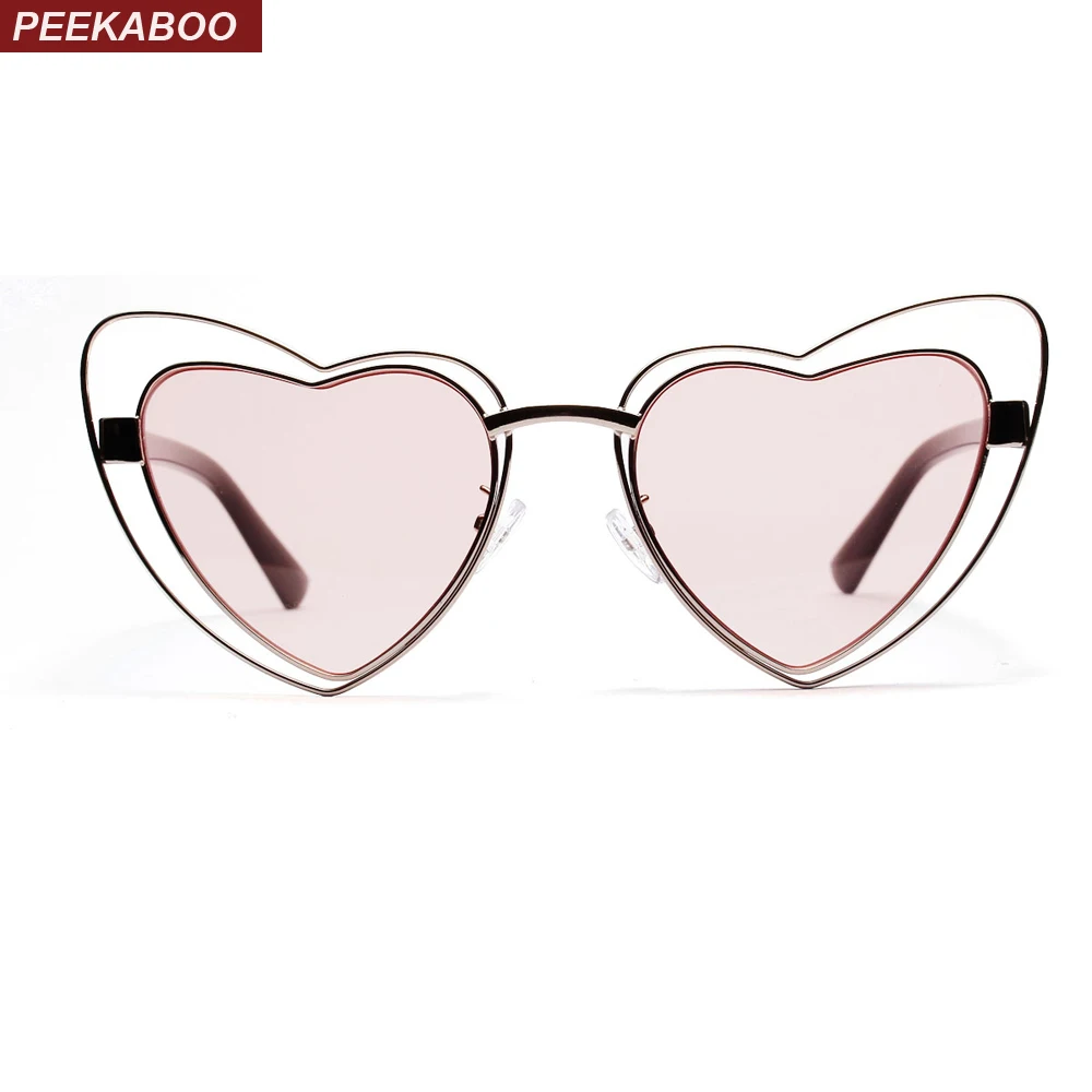 

Peekaboo pink heart shaped sunglasses women vintage metal frame heart sun glasses for women 2018 female gift party