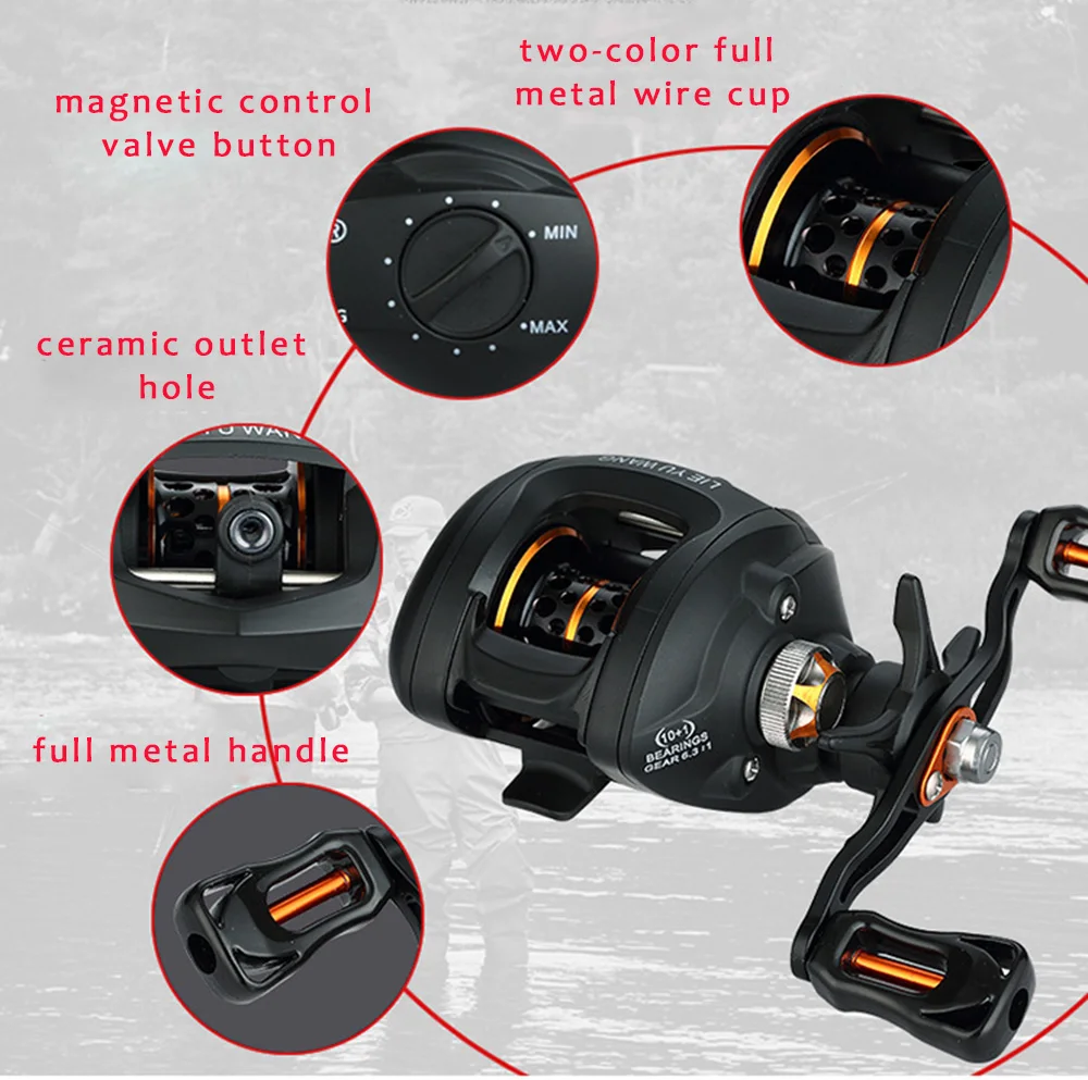 Roda de Pesca Lieyuwang Fosco Preto Caitcasting Carretel 6:3:1 11bb Freio Magnético 5 kg Arraste Carpa 2 Lieyuwang fosco preto caitcasting carretel 6:3:1 11bb