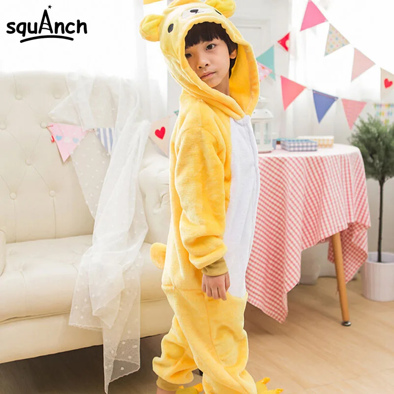 

Rilakkuma Onesie Kids Winter Warm Pajama Party Costume Anima Cartoon Suit Boys Girls Sleep wear Flannel Soft Bear Clothing Child