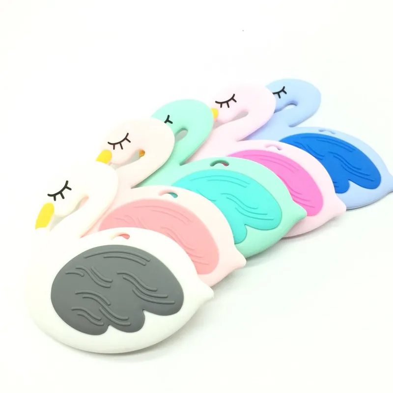 

20 PCS Cartoon Flamingo Baby Silicone Teether Food Grade Silicone Beads Necklace Pendant BPA Free Baby Teething Toy Accessories