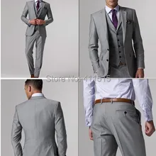 Изготовленные на заказ костюмы светло-серого цвета с двумя пуговицами и разрезом сбоку/лучшие мужские свадебные костюмы/мужские свадебные смокинги жениха куртка+ брюки