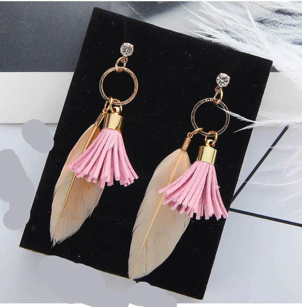 

Punk New Listing 2018 Fashion Earrings Lady Feather Fringe Fairy Circle Geometric Long Ladies Earrings Wholesale Sales