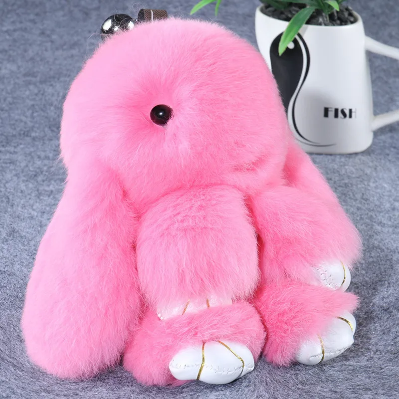 

Bunny Keychain 14CM Real Rex Rabbit Fur Fluffy Chain Key Ring PomPom Trendy Women Bag Pendant Plush Car Ornament Porte Clef