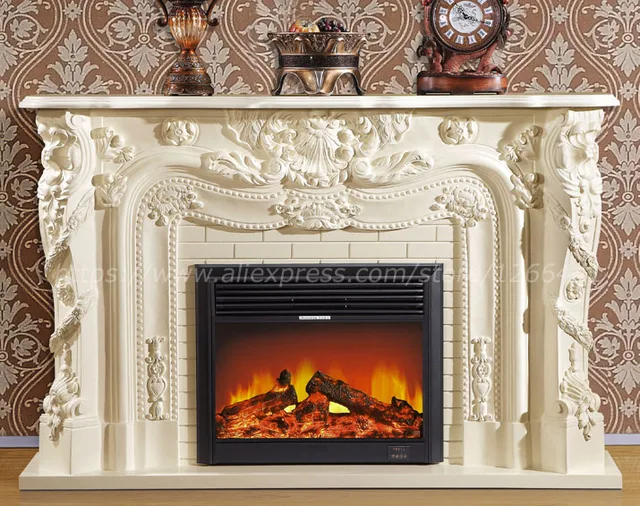 Chimenea de lujo W186cm estilo europeo mantel de madera más quemador de