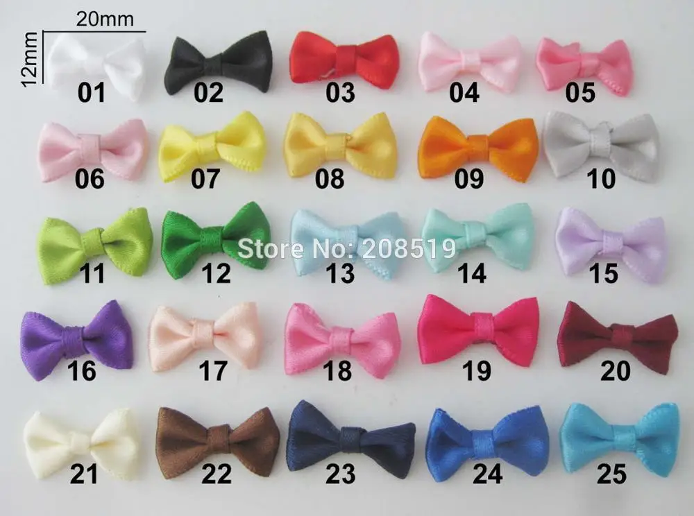 

FZNNOK 25 colors 20mm*12mm mini bows jewelry ornament 100pcs satin ribbon bowtie hats decoration