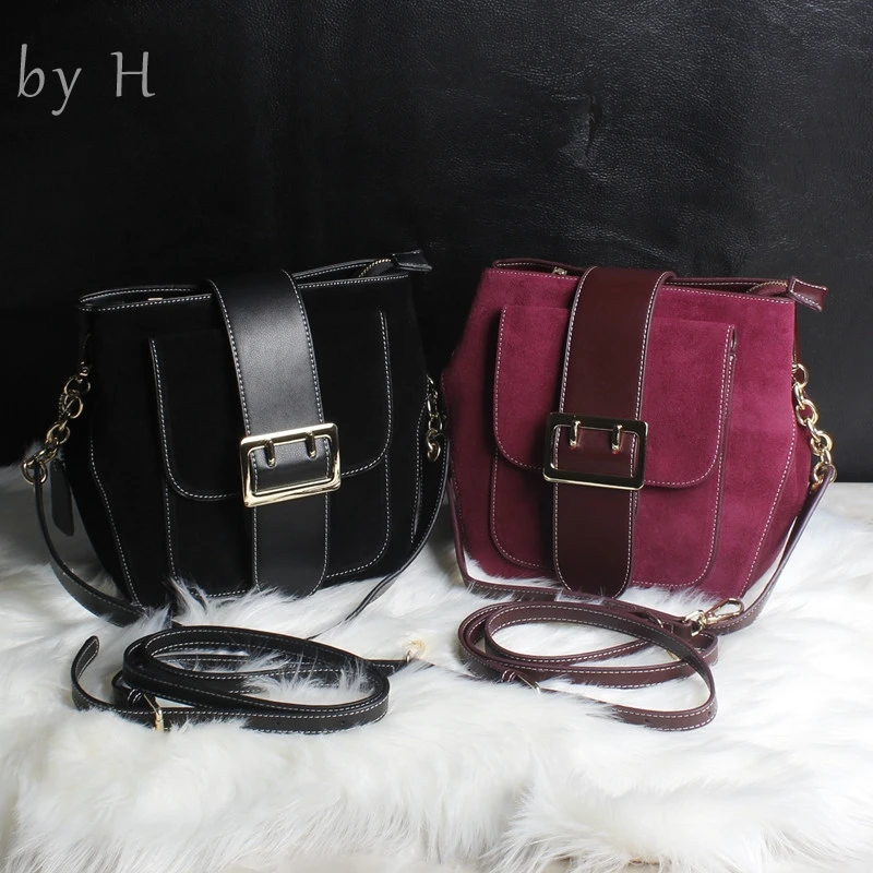 

by H 2019 new arrival suede cow leather belt bucket bag womens fashion shoulder bag burgundy handbag female shoulder bag totes