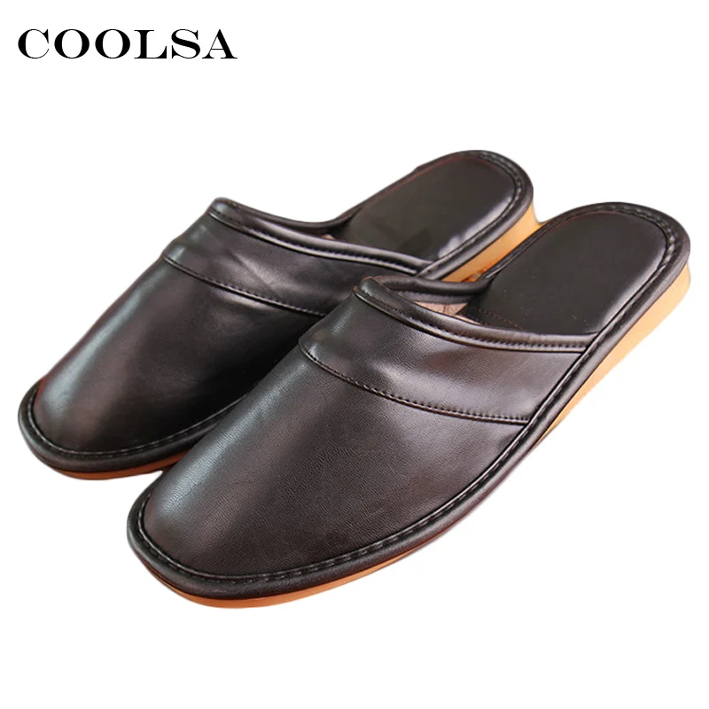 Coolsa 2017 Зимние новые мужские кожаные хлопковые тапки Короткие Плюшевые