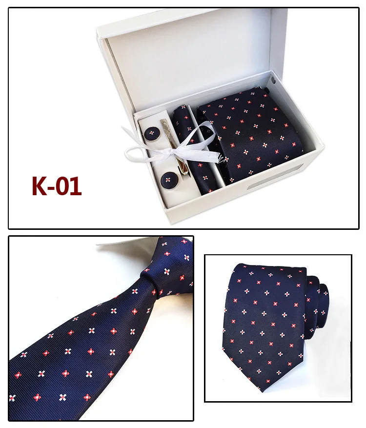 Мужской модный комплект галстуков, шелковые галстуки в горошек, галстуки для мужчин, галстук, платок, запонки, подарочная упаковка, Мужская одежда, аксессуары