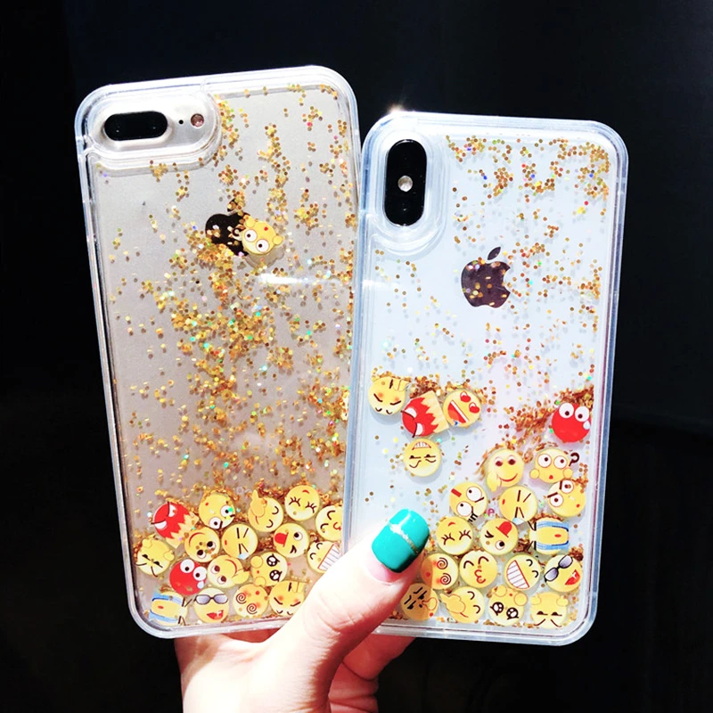 

Cartoon Cute Expression Dynamic Liquid Quicksand Cases Cover for iPhone 6 6S 7 8 Plus X XR XS Max Mobile Phone Shell