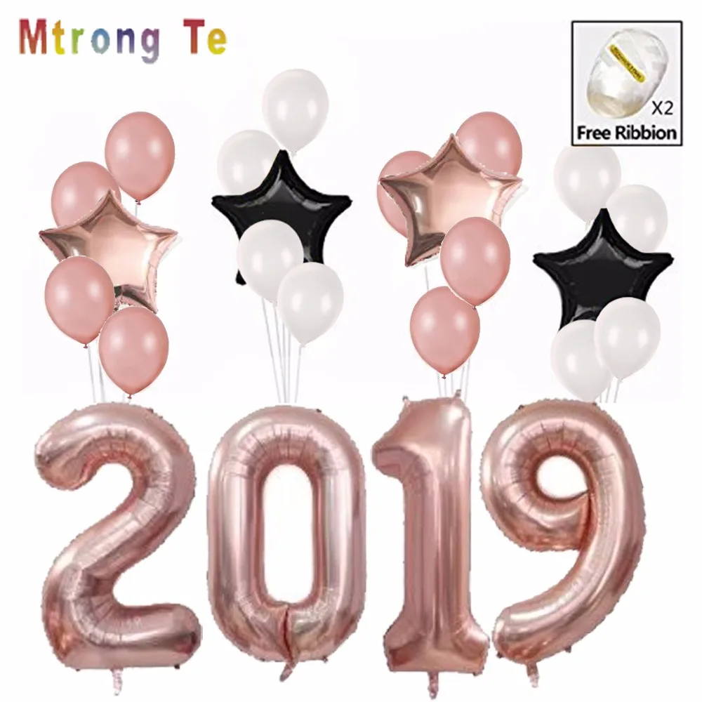 

40 Inch Gold number for School Graduation Party Decoration Jumbo 2019 for wedding anniversary decoration foil and Latex balloons