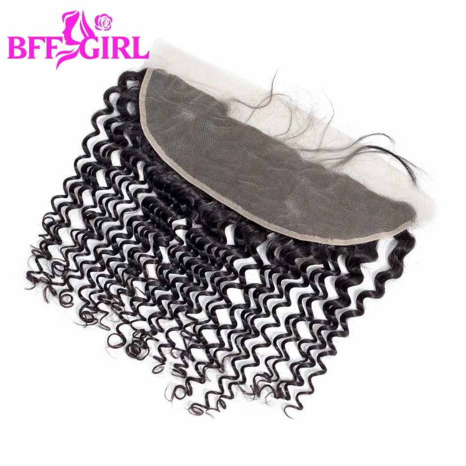 BFF GIRL Deep Wave Frontal 100% Remy Human Hair Frontal Closure Ear to Ear 13*4 Lace Closure With Baby Hair Natural Color Hair