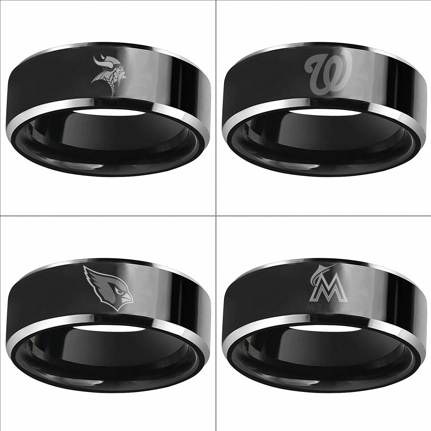 Minnesota Vikings Washington Nationals Arizona Cardinals 8mm Black Carbon Fibre Tungsten Rings For Men Jewelry | Украшения и