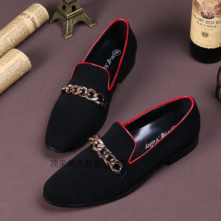 Black Red Real Sheep Leather Pointed Comfortable Loafers For Men