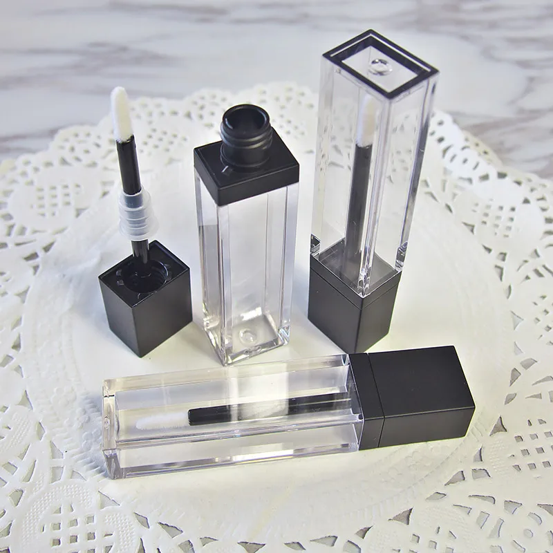 7ML Empty Plastic Clear Lip Gloss Tube with Frosted Black Square Cosmetic Liquid Lipstick/Lip Paint Oil Refillable Bottle | Красота и