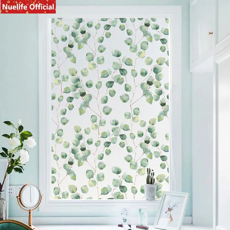 Изображение зеленого листа электростатического матовый стикер Ванная комната для детей детский сад непрозрачные гостиная стеклянный, для спальни ПВХ пленка для окон