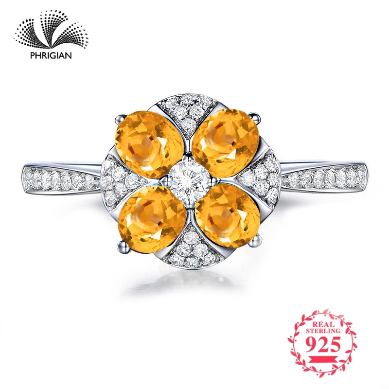 

NOT FAKE Fine natural Engraving Sterling silver gemstone oval cut ring Women custom jewelry 925 carat Yellow Citrine RING