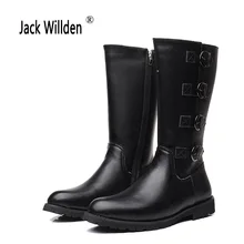 Jack willden/мужские высокие военные Полусапоги с металлической пряжкой; мужские мотоциклетные ботинки до середины икры в стиле панк; мужская обувь на молнии; зимние ботинки в стиле рок