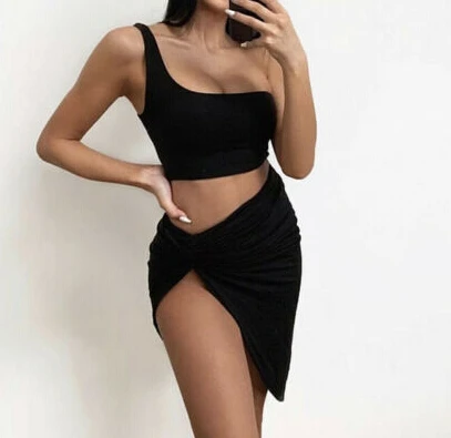 

2019 Summer Beach Women Crop Top+Skirt Evening Party Dress Short Skirt Sexy Crop Top Two Piece Set Cover Ups