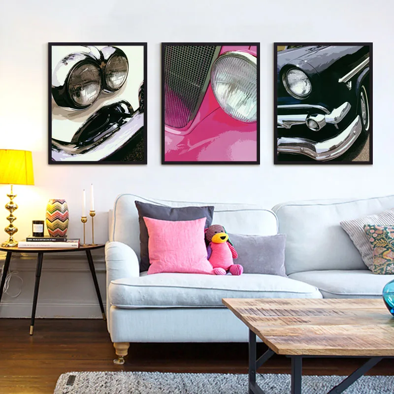 Vintage Car Light Printed on Canvas Painting Yellow Red Black Painting Art Picture for Car