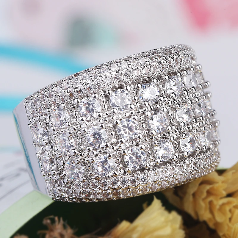Роскошное большое обручальное кольцо с кубическим цирконием ААА белого и серебристого цвета, свадебные кольца для женщин, вечерние ювелирные изделия, подарок anillos mujer