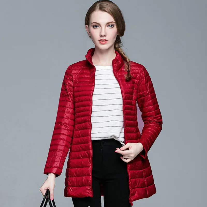 

Fashion Woman Spring Padded Warm Coat Ultra Light Duck Down Jacket Long Female Overcoat Slim Solid Jackets Winter Coat