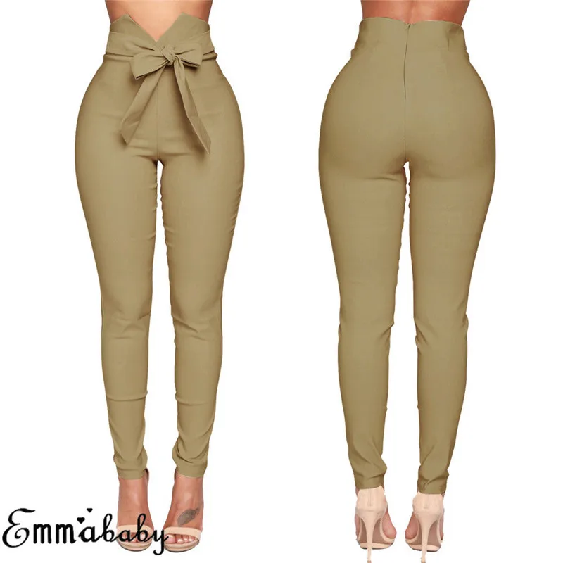 

arrival Women High Waist Casual Pants arrival Ladies Bowknot Long Slim Skinny Pants Bandage Elastic Pencil Trousers With Sashes