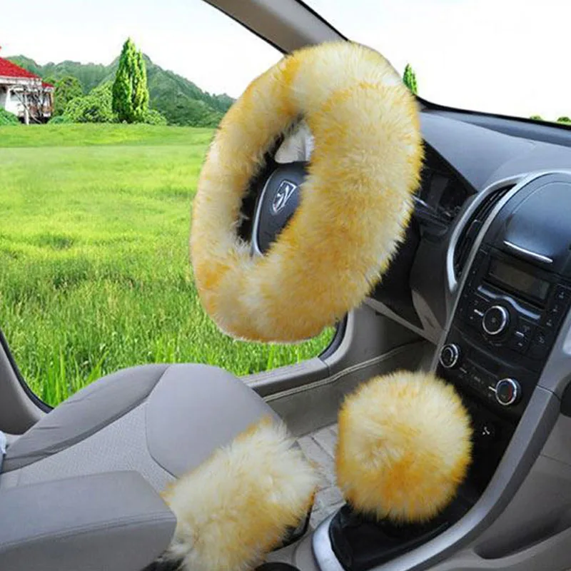 golden beige wool steering cover