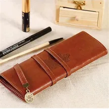 Vintage Roll Leather Makeup Cosmetic Brush Pen Case Organizer Tidy Bag Pouch