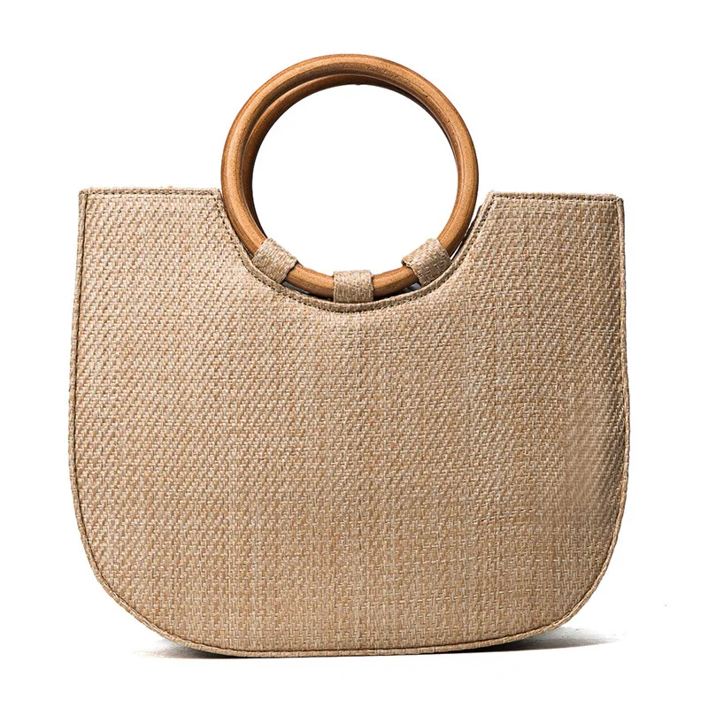 

Fashion High-end Straw Bag Solid Wood Handbag Tide Simple Shoulder Messenger Bag Women Handbag Women Bag