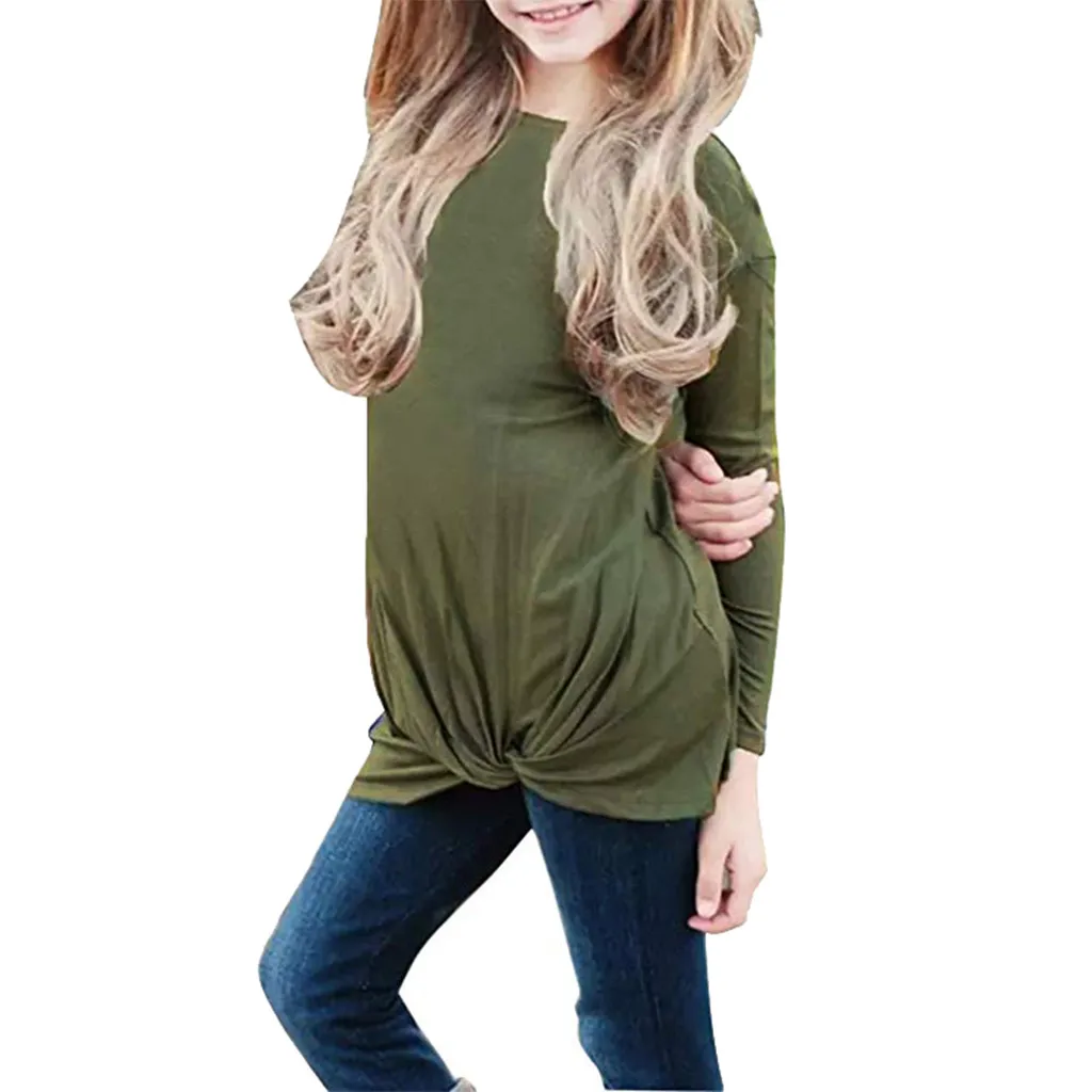 

Baby T Shirt Toddler Baby Girls Long Sleeve Solid T-shirt Knot Front Tee Shirts Clothes Children Tops Clothes