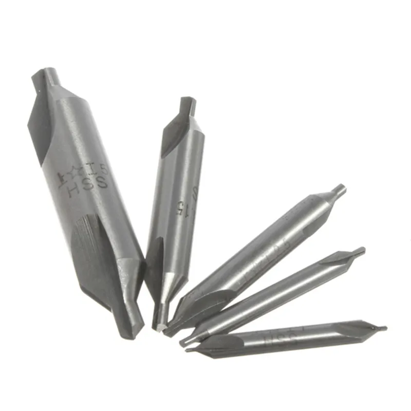5 Pcs 60 Degree Combined Center Drills Bit Set High Speed Steel