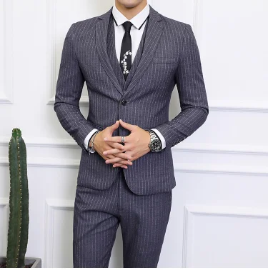 Men's Striped Suit Three-piece Large Size 6XL British Style Gentleman Business Banquet Wedding Host Fashion Quality Formal Suit Men's Striped Suit Three-piece Large Size 6XL British Style Gentleman Business Banquet Wedding Host Fashion Quality Formal Suit