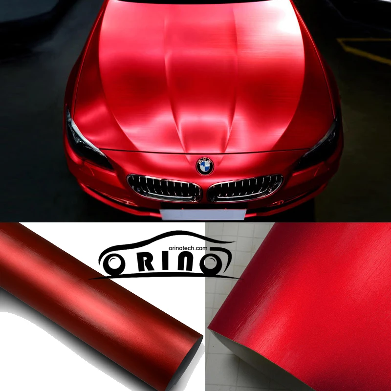 1.52x20m/Roll Red Brushed Metallic Chrome Vinyl Wrap For Car Body Wrap