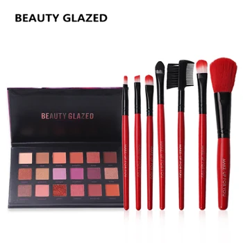 

BEAUTY GLAZED Brand Shimmer Eyes Makeup Eyeshadow 18-Color Red Color Makeup Brushes 7pcs/lot brush tools with bag Makeup Set