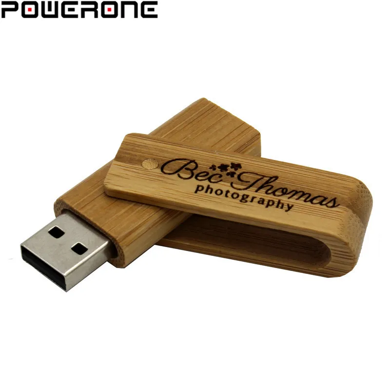 POWERONE деревянный вращающийся USB флеш-накопитель, флешка 4G 8GB 16GB 32GB 64 GB, флеш-накопитель, персональный логотип, индивидуальная карта памяти