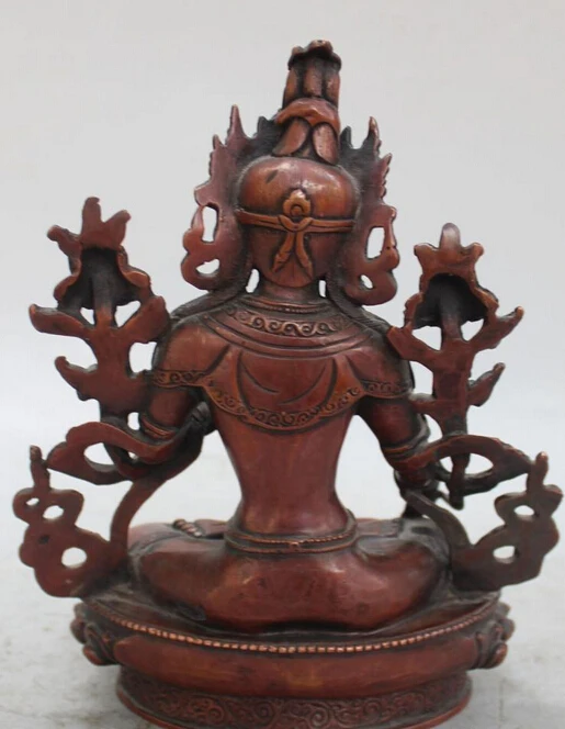 

9" China Tibet Bronze Buddhist Lotus 7 Eyes White Tara Goddess Buddha Statue R0707 (B0328)
