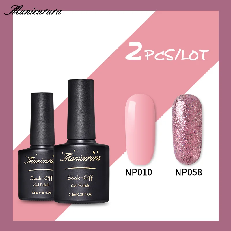 

Manicurara 7.5ml 2Pcs UV Nail Gel Polish Set Glitter Sequins Gel and Nude Color Soak off Gel Polish Led Nail Varnish Lacquer Set