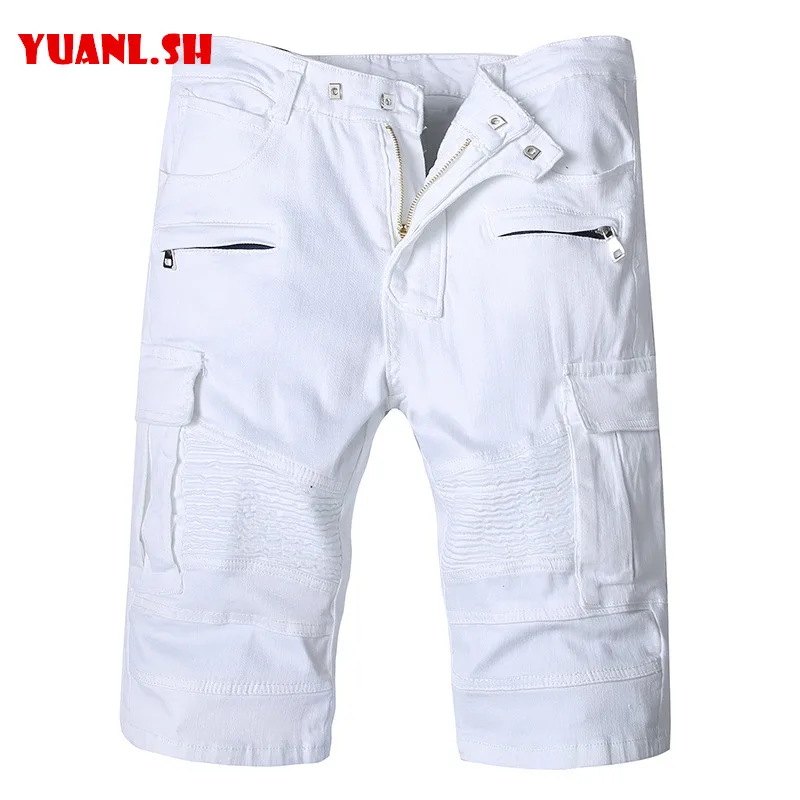 

White Bermuda Jeans Biker Shorts Plus Size Stretch Mens Summer Wear Fashion Casual Slim Fit Cargo Shorts Homme Longueur Genou