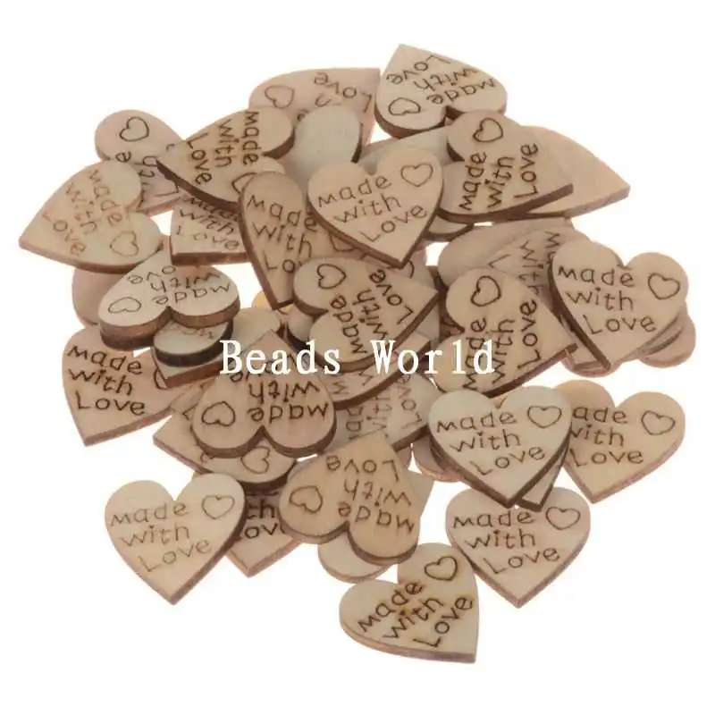 

High Quality Made With Love Wood Craft Scrapbook Ornament Heart Decoration 100 Pcs 20mm