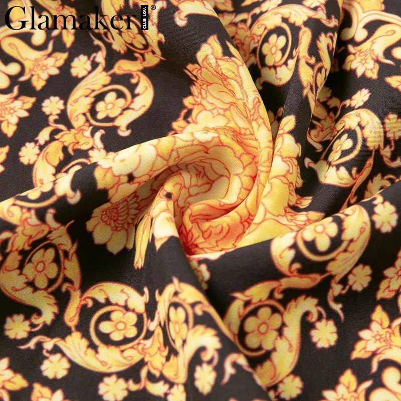 Glamaker, сексуальное винтажное Золотое Платье с принтом пейсли, женское Короткое платье-блузка с v-образным вырезом, Осеннее элегантное Клубное платье, вечерние платья большого размера
